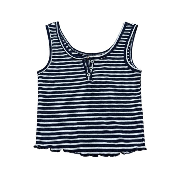 Women’s SO goods for life tank top navy/white pin stripe cotton 2010s - Picture 1 of 6